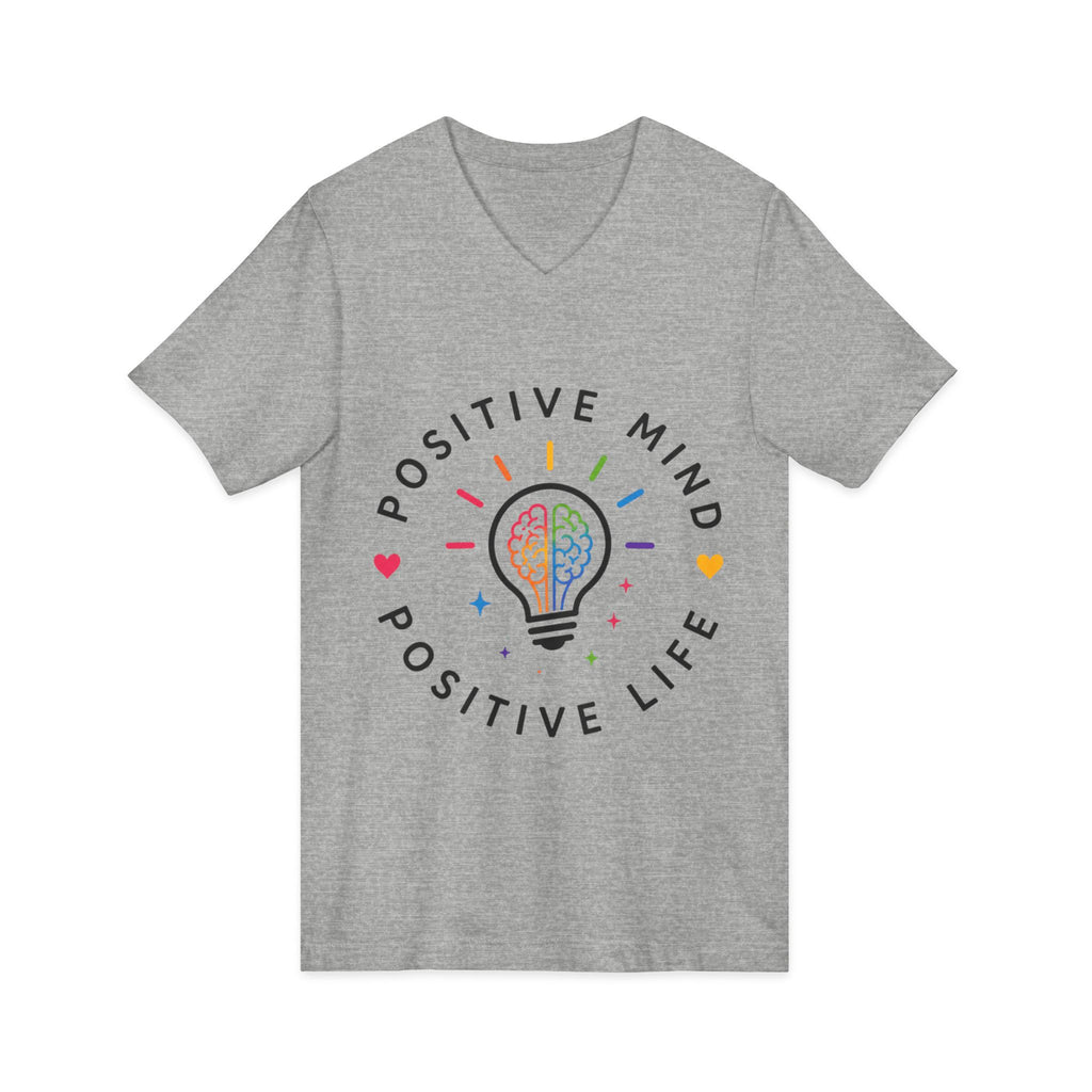 Positive Mind Positive Life V-Neck Tee — Inspirational Lightbulb Design