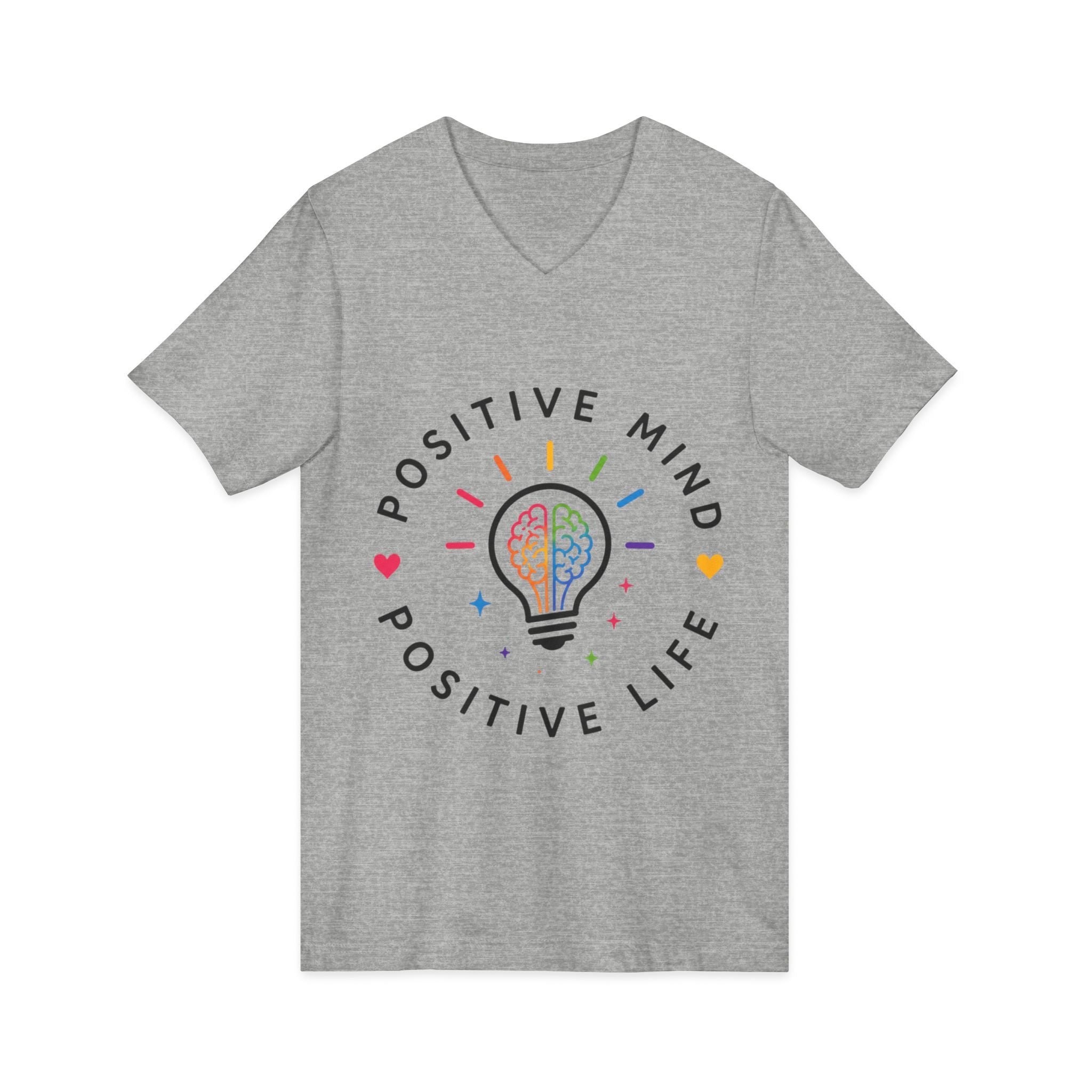 Positive Mind Positive Life V-Neck Tee — Inspirational Lightbulb Design
