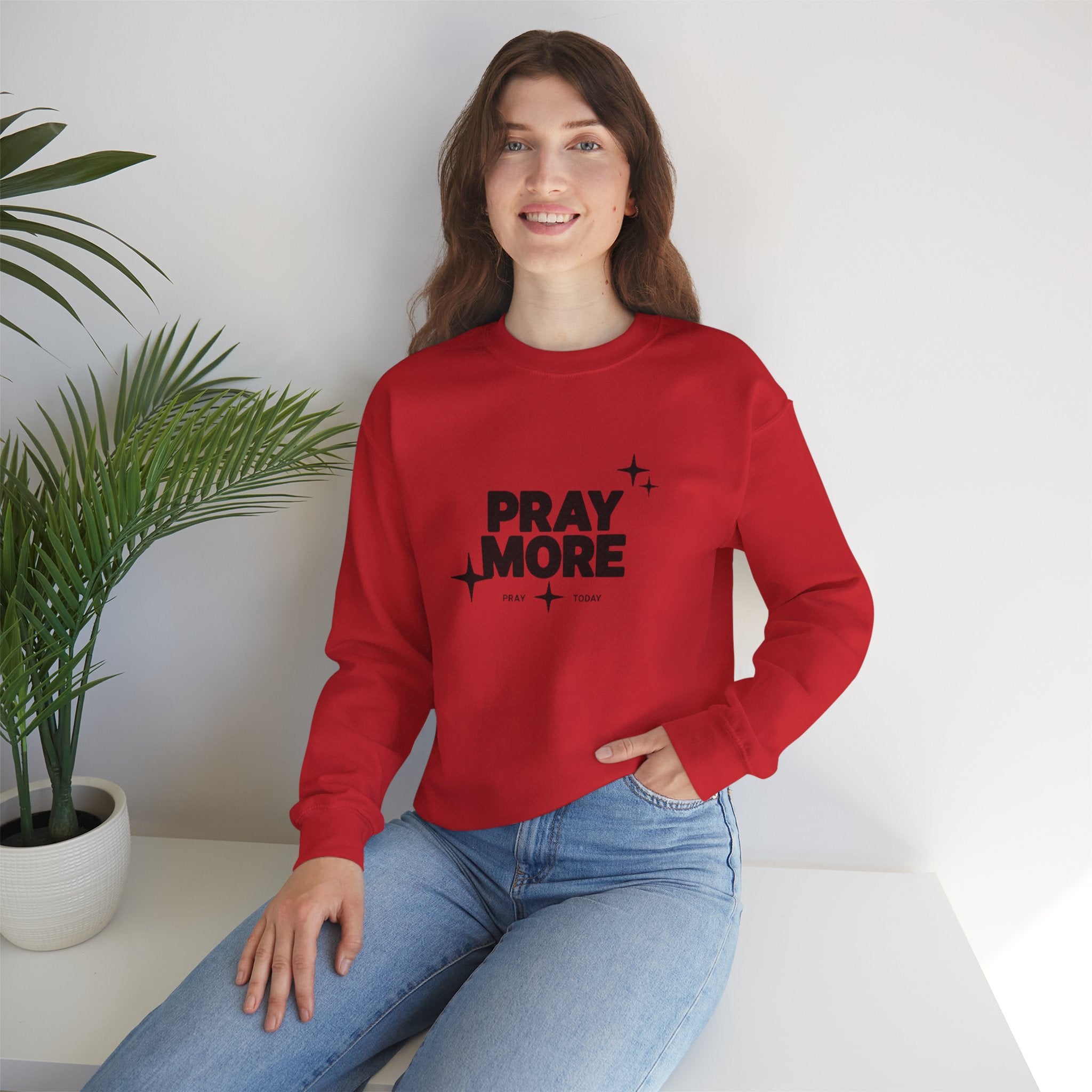 Pray More Crewneck Sweatshirt — Inspirational Christian Faith Graphic