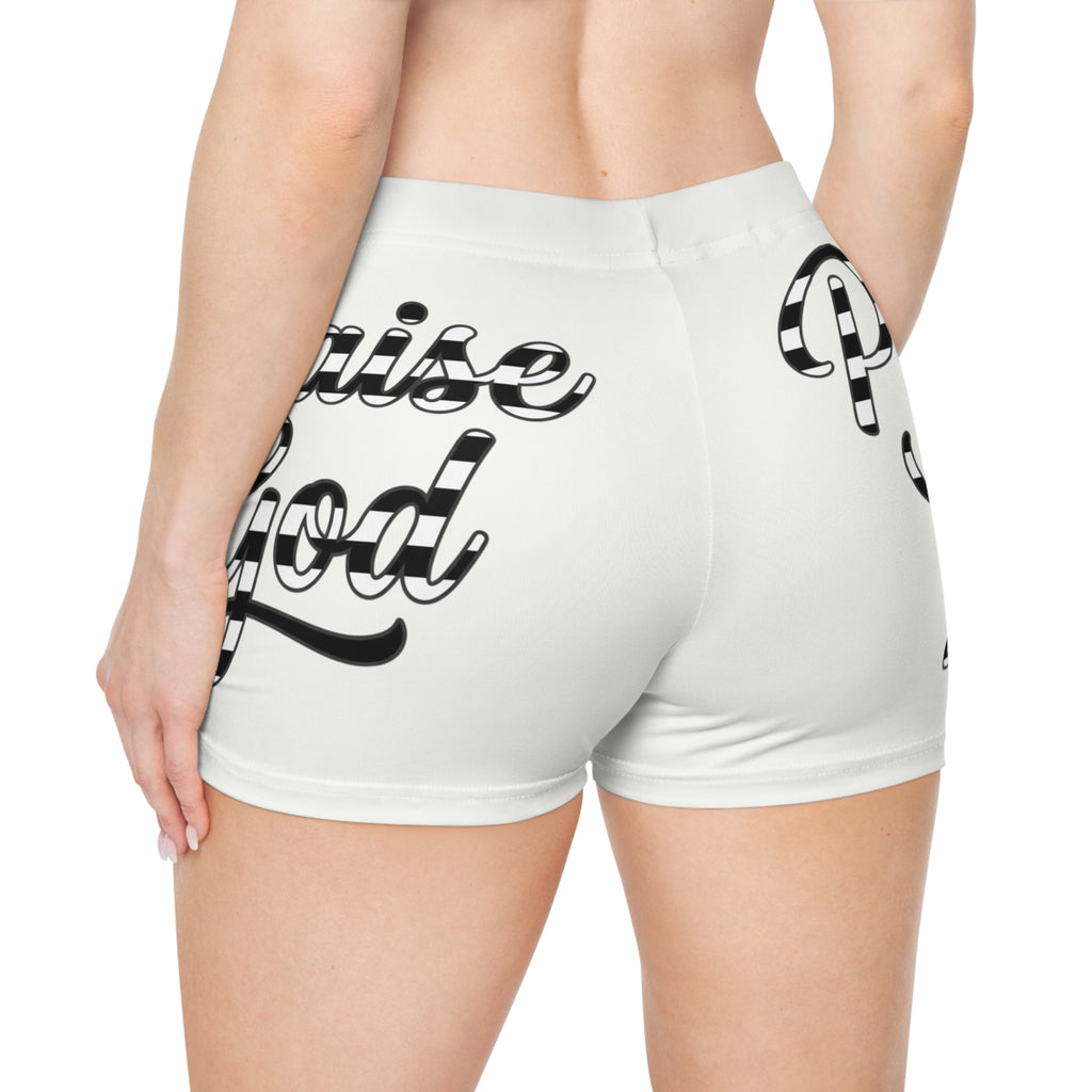 Praise God Women's Shorts – Black Script Motivational Athletic Shorts