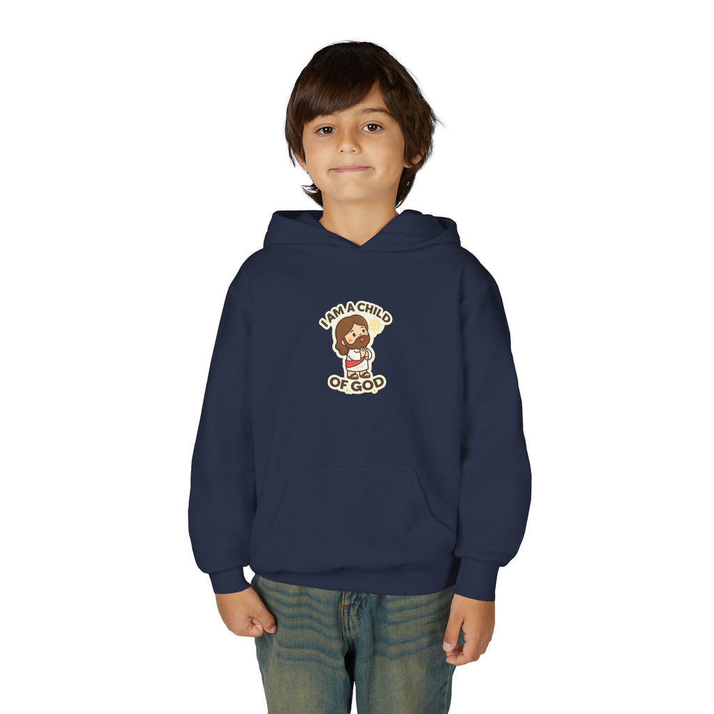 Youth Hoodie — "I Am a Child of God" Cute Kids Christian Pullover