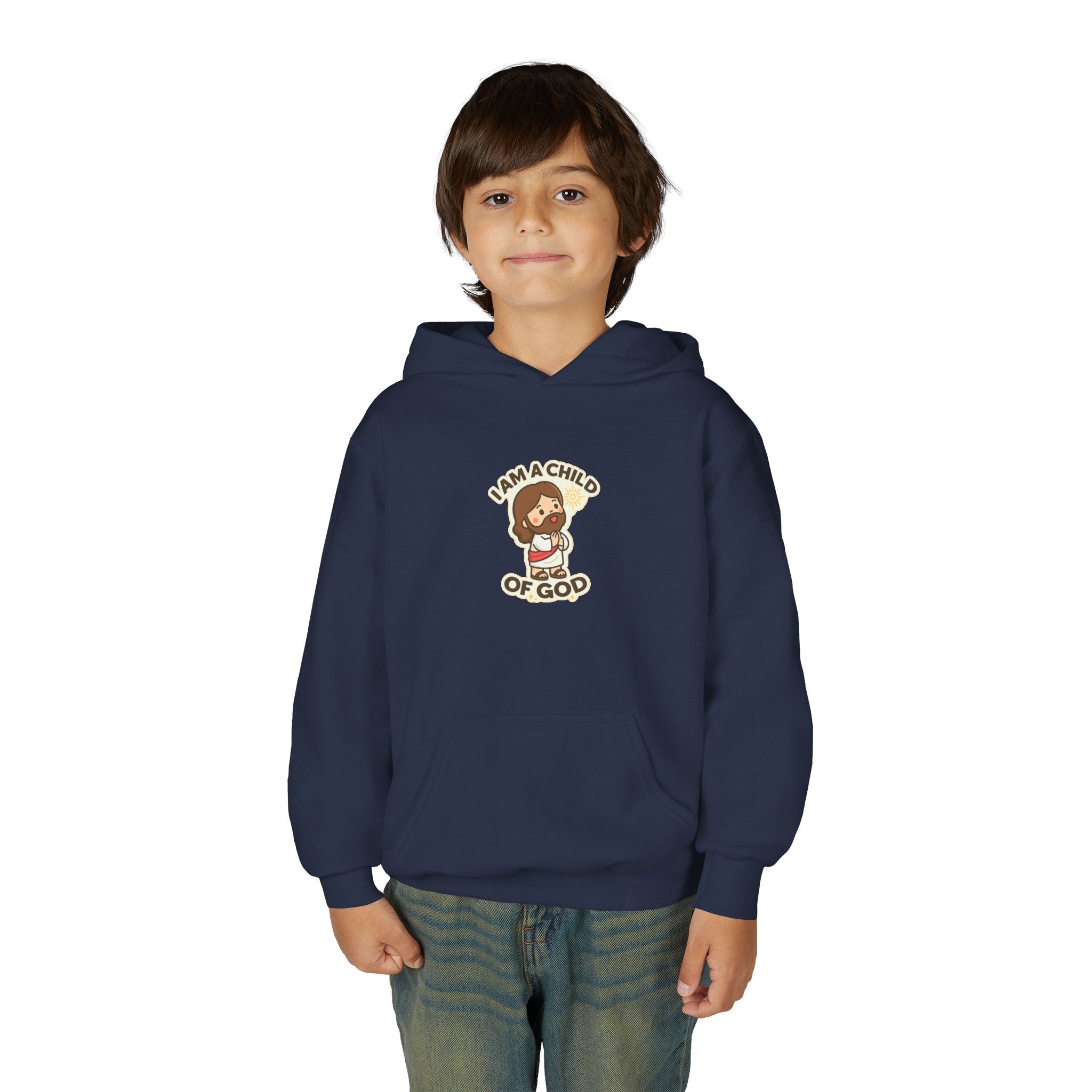 Youth Hoodie — "I Am a Child of God" Cute Kids Christian Pullover