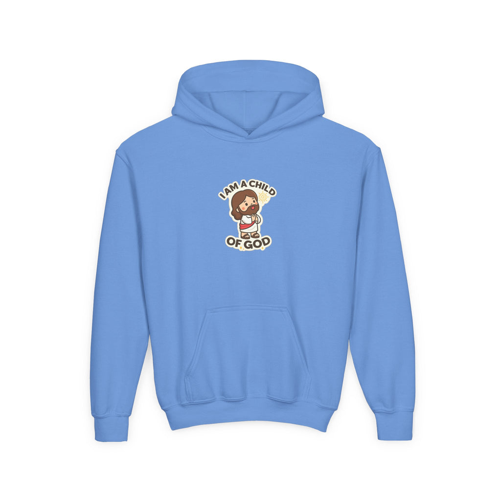 Youth Hoodie — "I Am a Child of God" Cute Kids Christian Pullover
