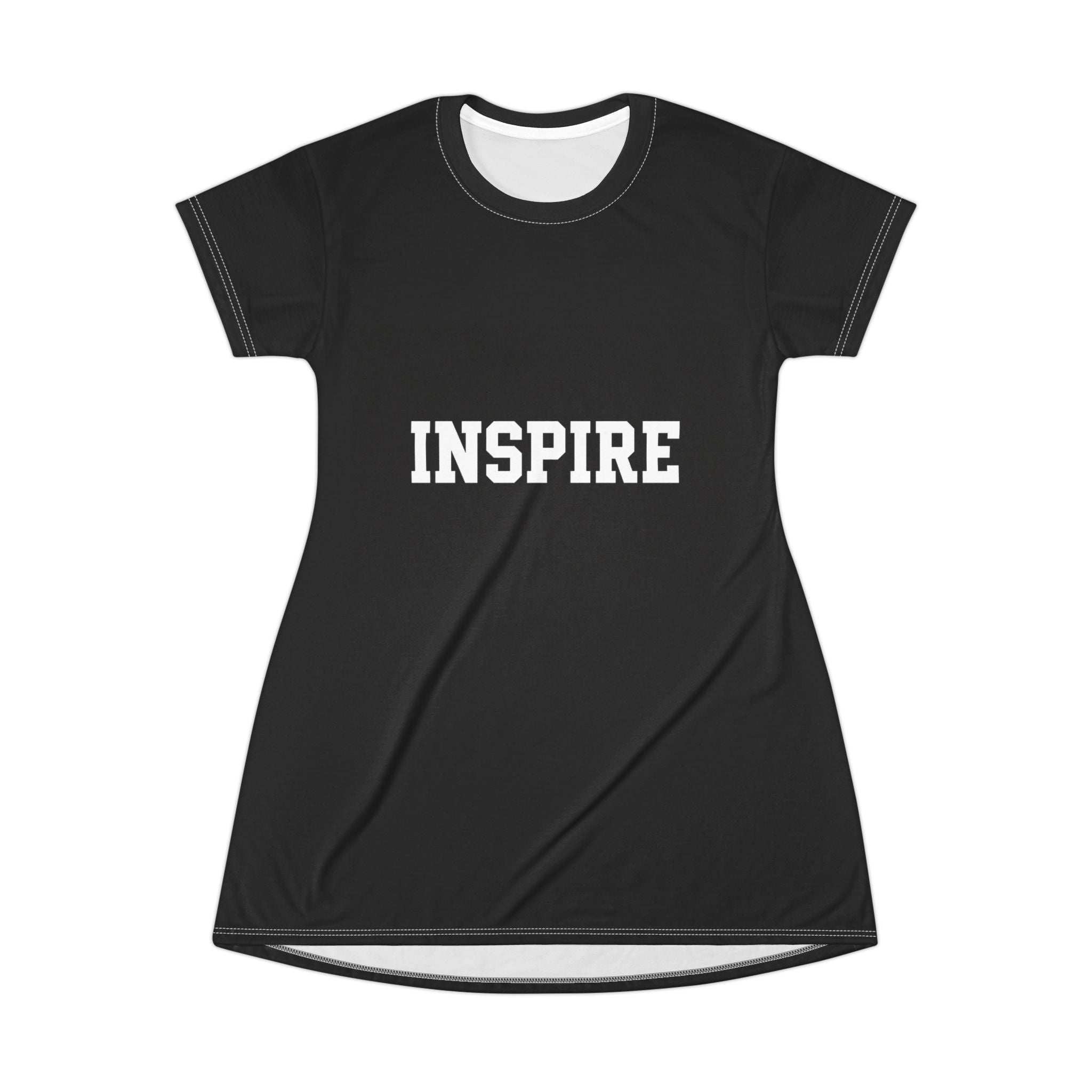 Inspire T-Shirt Dress — Motivational Black AOP Tee Dress