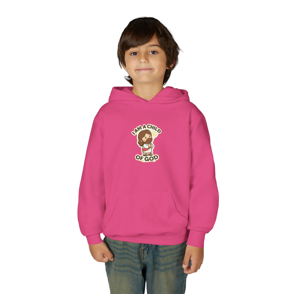 Youth Hoodie — "I Am a Child of God" Cute Kids Christian Pullover