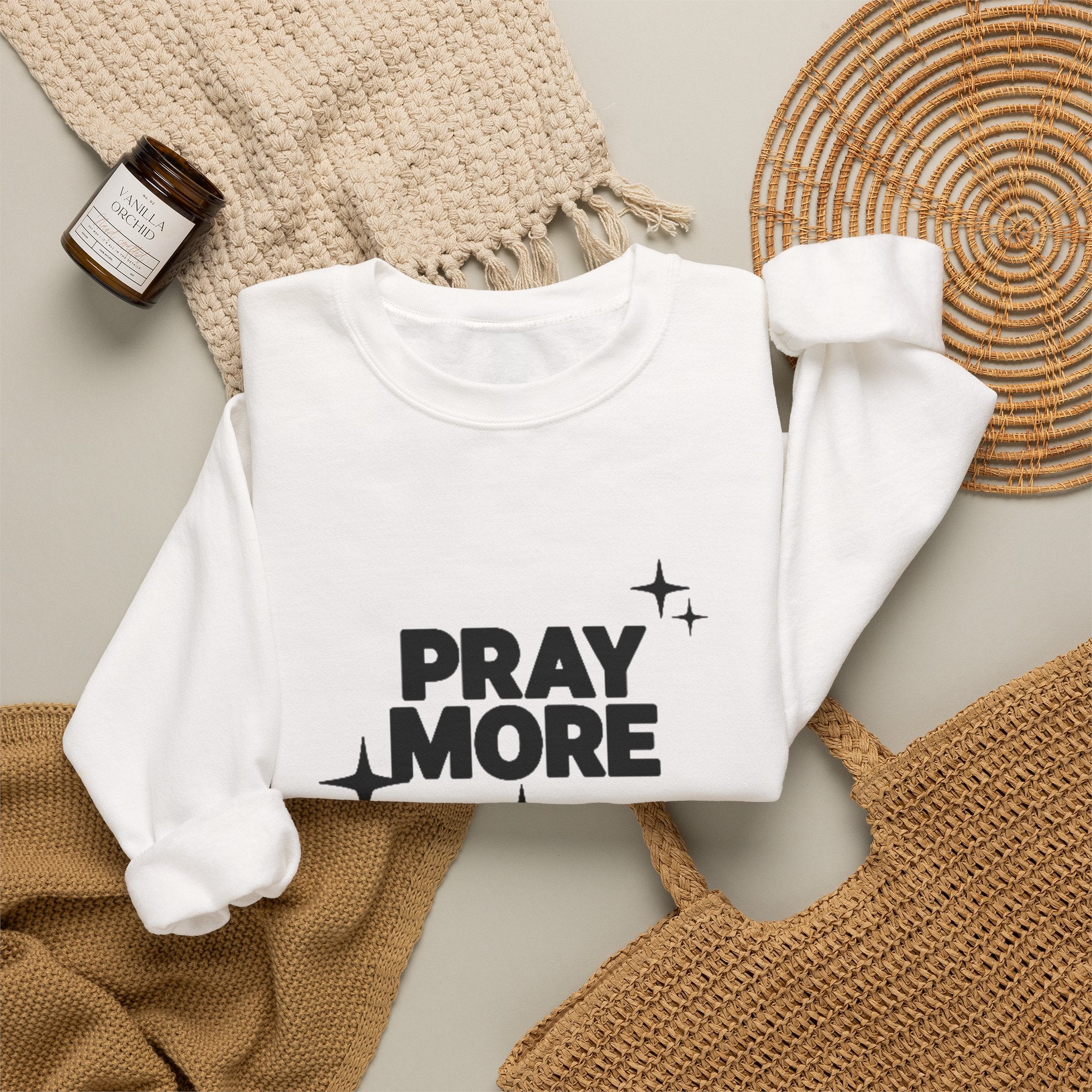 Pray More Crewneck Sweatshirt — Inspirational Christian Faith Graphic