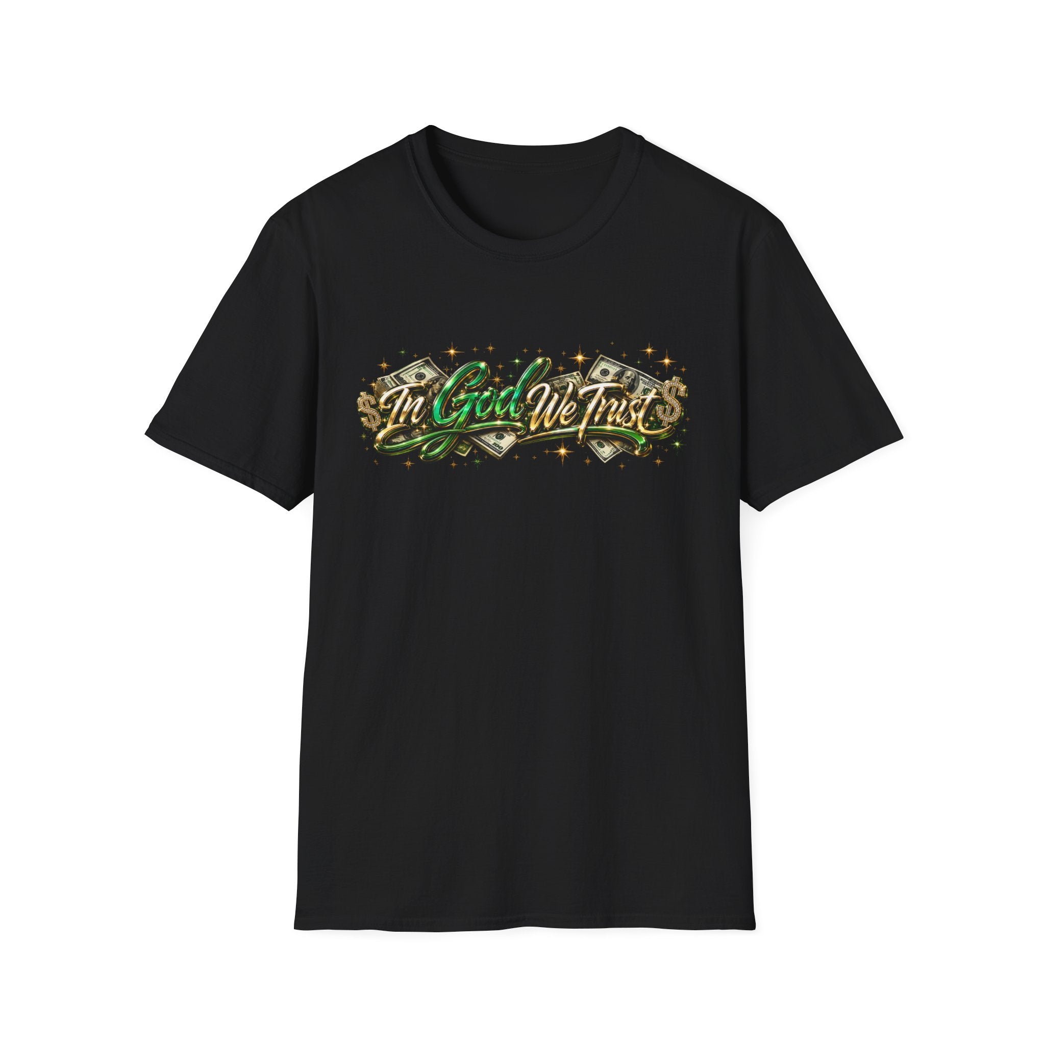T-Shirt — "In God We Trust" Green Money Script Graphic Tee