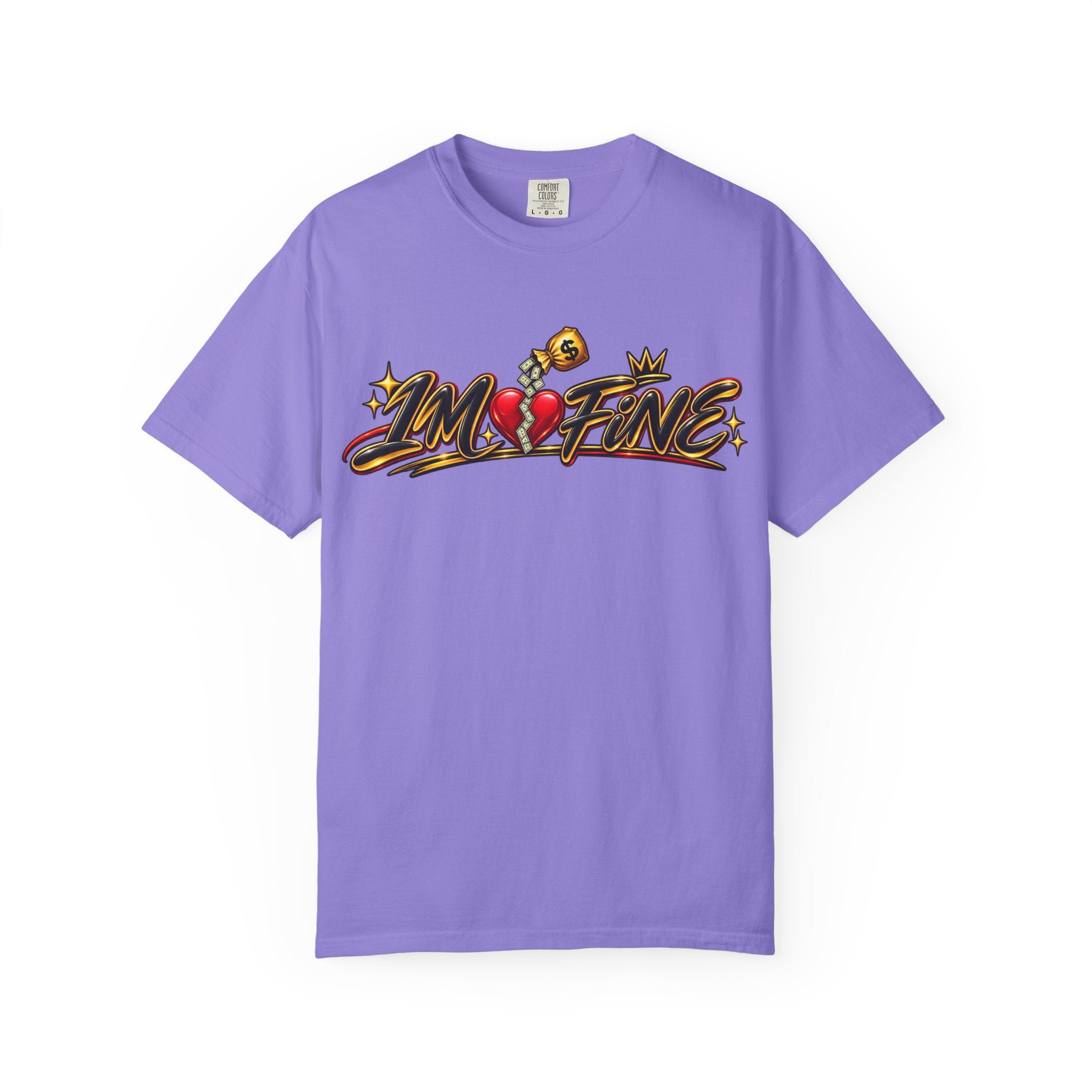 T-Shirt — "I'm Fine" Graphic Tee with Broken Heart Street Art Design