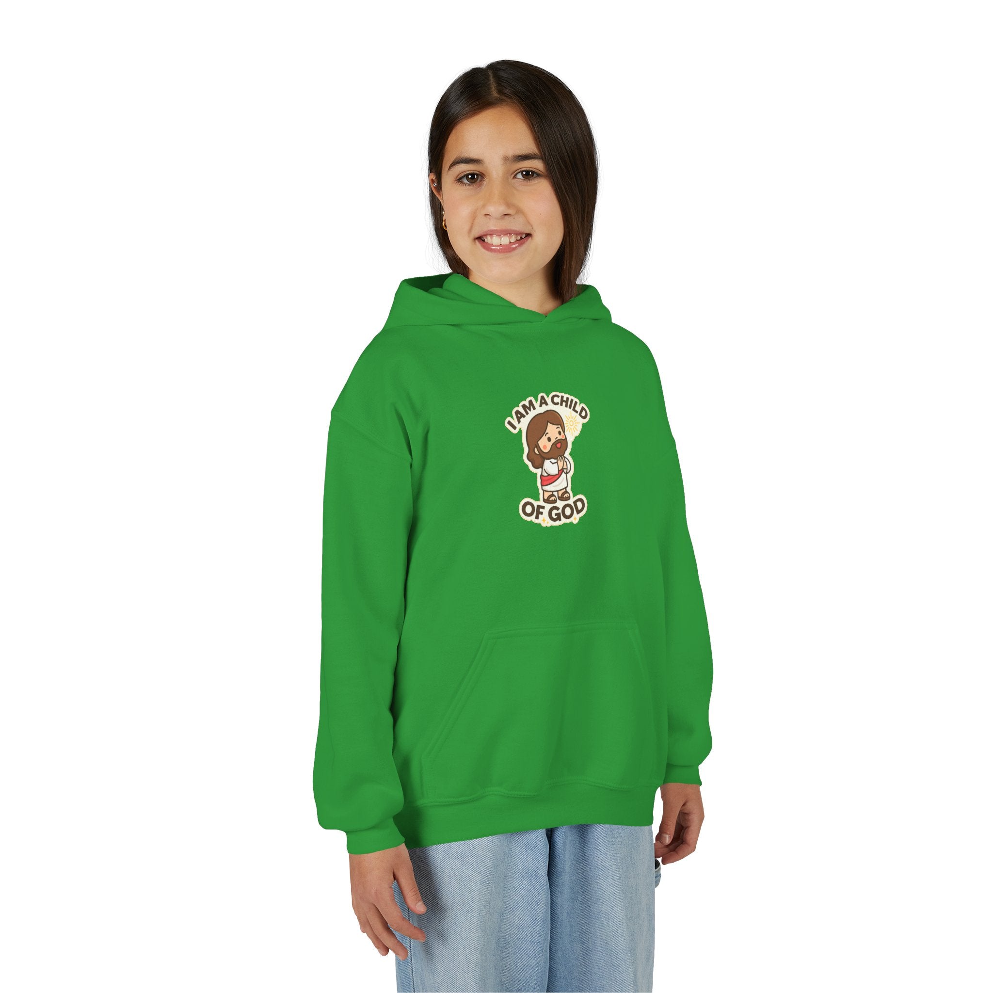 Youth Hoodie — "I Am a Child of God" Cute Kids Christian Pullover